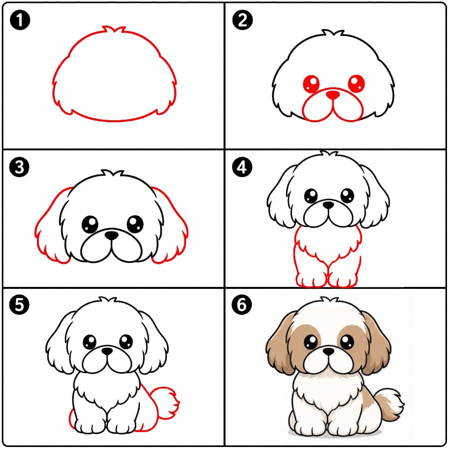 Chibi-tyylinen shih tzu piirustus