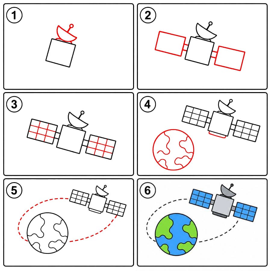 Maata kiertävä satelliitti piirustus
