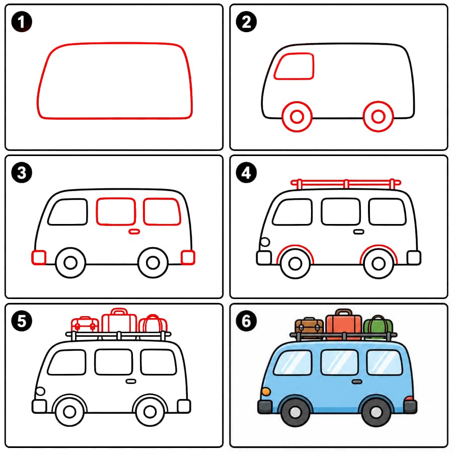 Pakettiauto matkatavaroineen piirustus