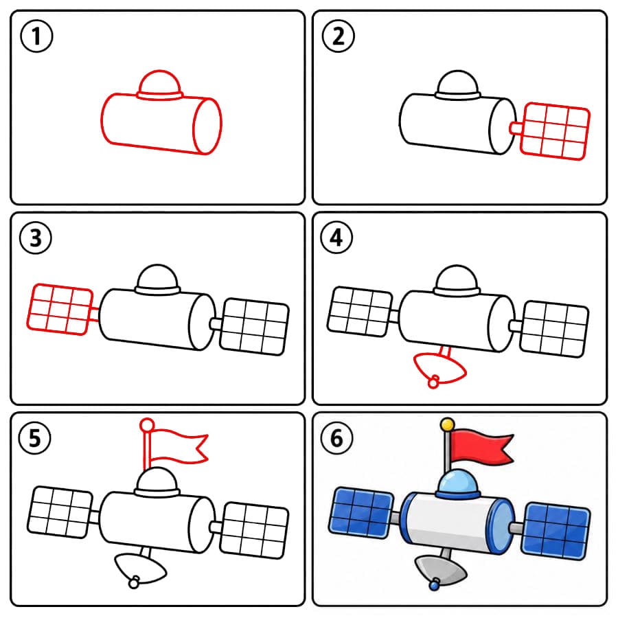 Satelliitti ja lippu piirustus
