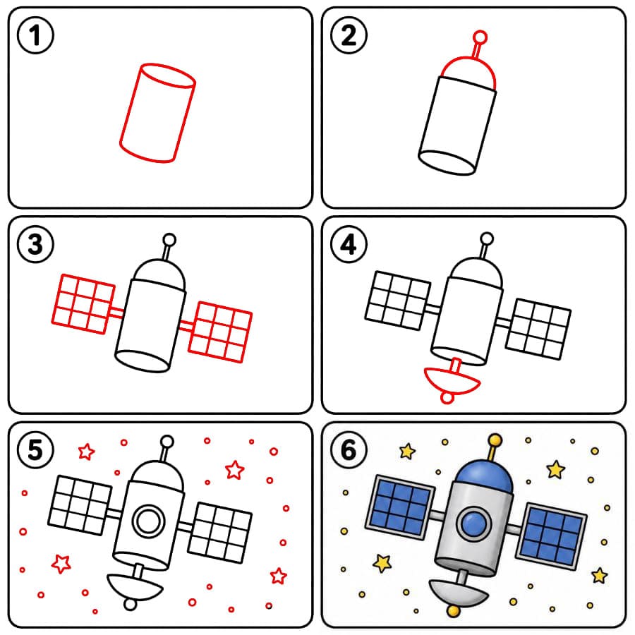 Satelliitti ja tähtiä piirustus