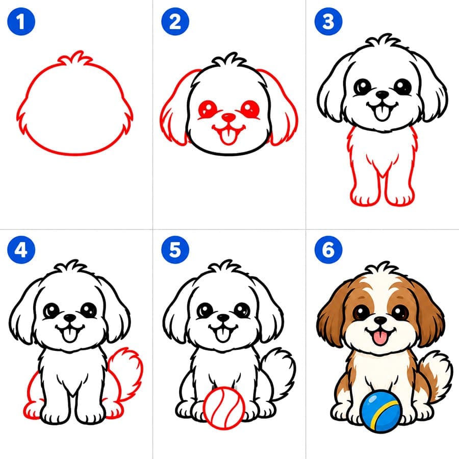 Shih tzu ja pallo piirustus
