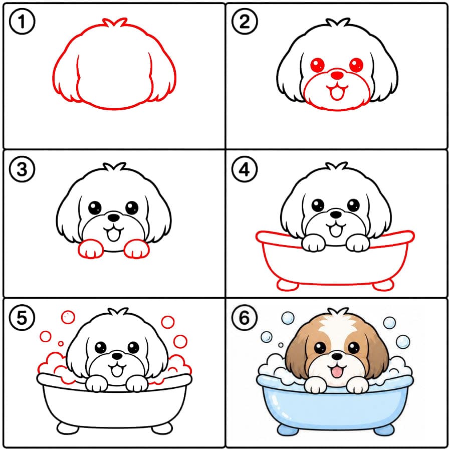 Shih tzu kylpyammeessa piirustus