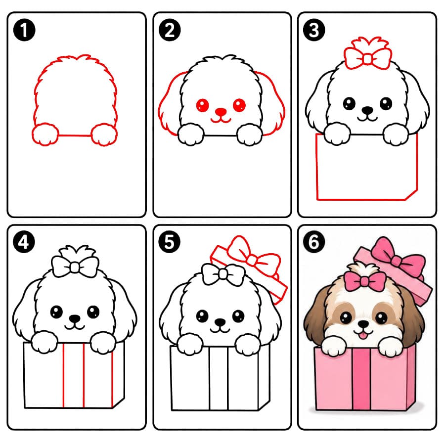Shih tzu lahjapaketissa piirustus