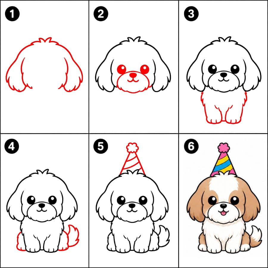 Shih tzu syntymäpäivähatussa piirustus