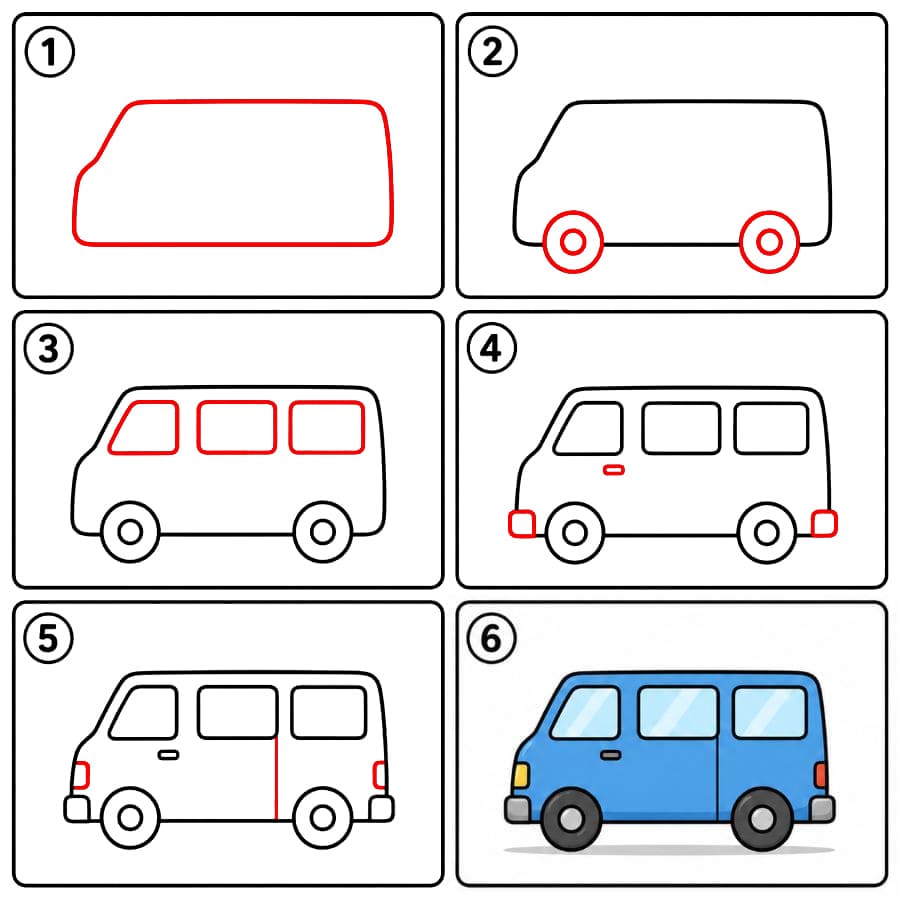 Sininen pakettiauto piirustus